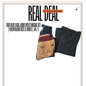 True Blue Legal Jeans Men’s Vintage Set | Color Block Vest & Pants | 34 / L